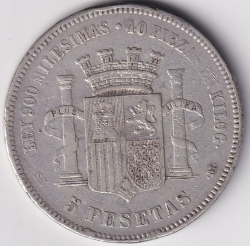 ESPAÑA MONEDA 5 PESETAS GOBIERNO PROVISIONAL 1870 * 70 SNM PLATA - Picture 2 of 2