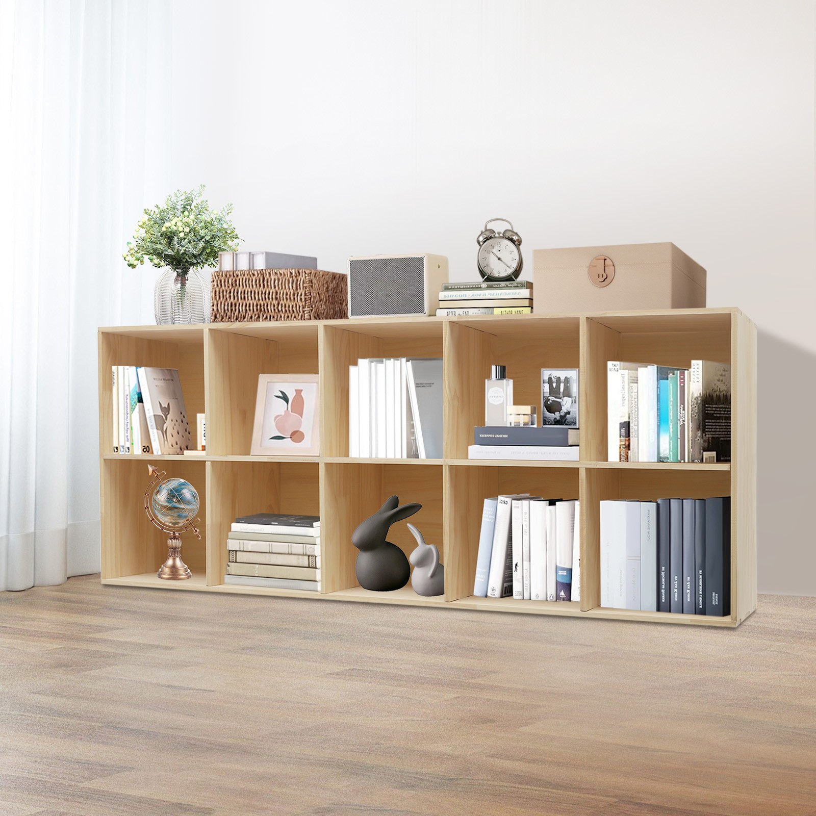 2-Tier/5-Tier Wooden Bookcase, 59in Open Display Bookshelf for Home, Office