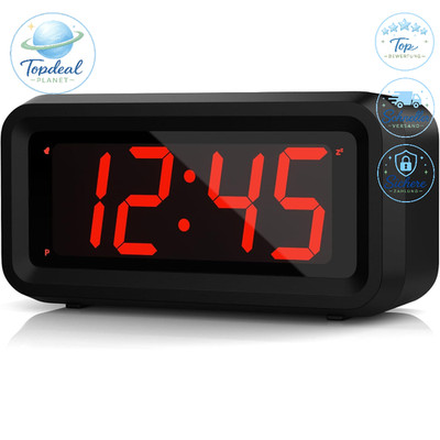 LED Alarm Uhr Schwarz 3 cm Batteriebetrieben Tisch Uhr Nachttisch Uhrzeit