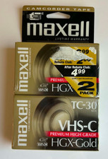 Maxwell Camcorder Videocassette TC-30 62m VHS-C Premium HGX-Gold 2 Ct Pack