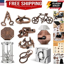 10 Pieces Metal Brain Teaser Puzzles for Adults 3D Steel Puzzle Difficult Mag...