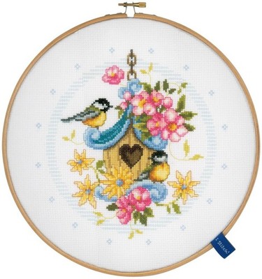 Cross Stitch ''Our House For Birds'' Embroidery Kit. Unprinted Сanvas Vervaco