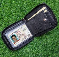 Premium Leather Mens Bifold Zip Around Wallet With Card Holder