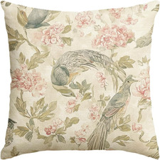 Chinoiserie Floral Birds Light Green Throw Pillow Cover 18x18 for Sofa Couch
