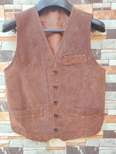 Vintage Brown Genuine Suede Leather Vest Men's Size S Cowboy Western Waistcoat