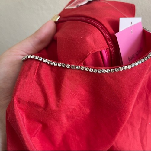 NWT Kate Spade Rhinestone Collar Top in Red Peplum Silk Blend Women's Size 8 - Picture 9 of 13