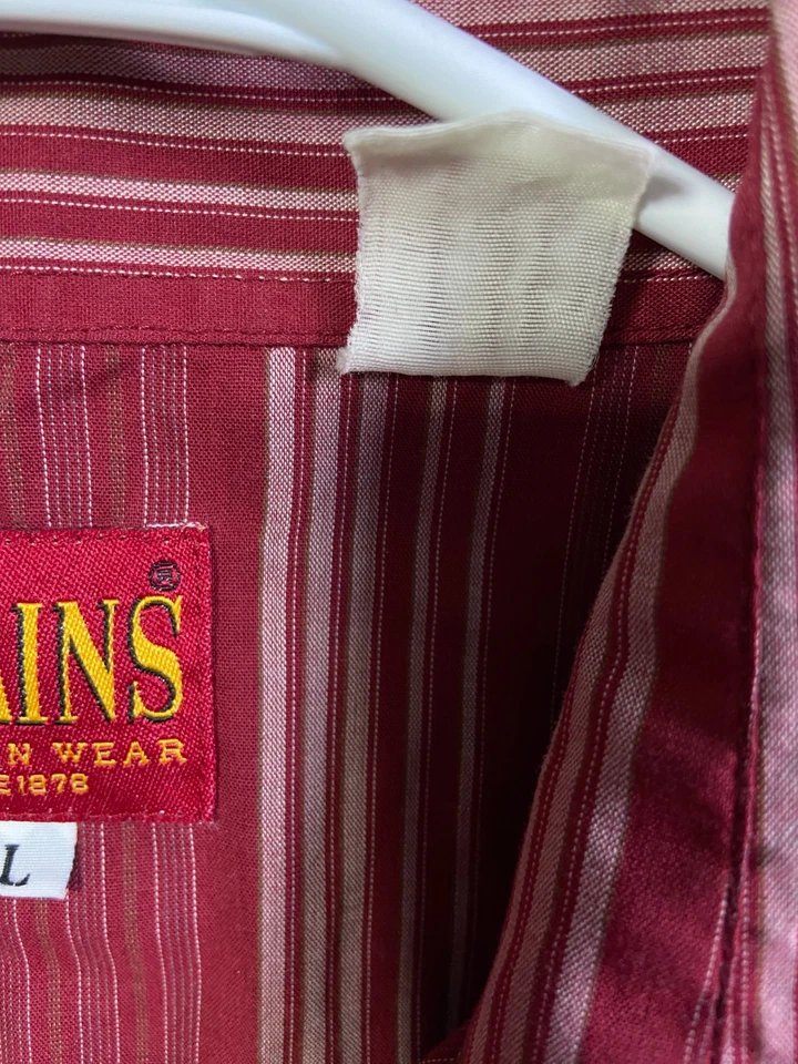 Camisa Western De Colección Plains Western Wear Para Hombre Rayas Manga Larga Roja Blanca Grande Foto 4 de 4