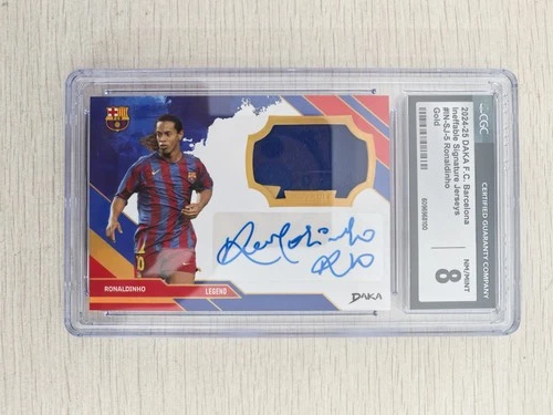 Ronaldinho 2024-25 Daka Barcelona Ineffable Signatures Jersey Gold /10 CGC 8