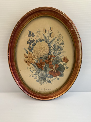 Vintage Oval Framed Cottage Floral Botanical Prints Garden Flowers