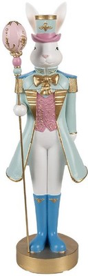 Clayre & Eef Deko-Kaninchen Landhausstil 10x9x31 cm Weiß Grün Blau Gold