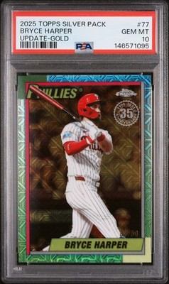 Bryce Harper 2025 Topps Silver Pack Anniversary Gold 3/50 PSA 10 Jersey Match
