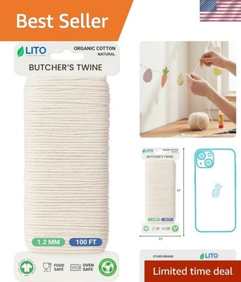 Organic Butcher s Twine 100 Feet for Cooking & Trussing Meat  1.2mm Heavy Dut...