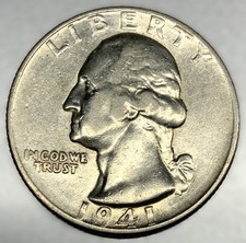 1941 P Washington 90% Silver Quarter Circulated Condition 25c US Coin - 3448