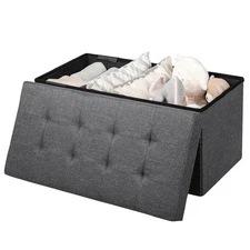 31.5" Fabric Foldable Toy Storage Ottoman Chest Shoe Change Stool Chair Grey