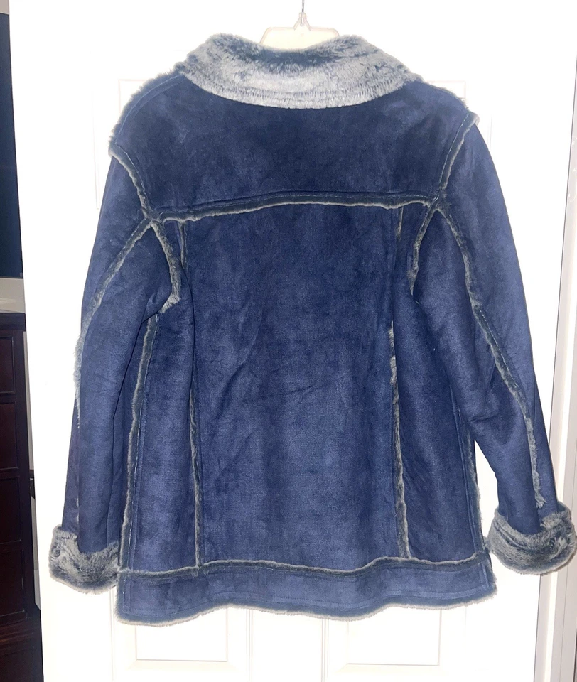 Dennis Basso женщин джинсовой ткани синий искусственной замши серый мех с подкладкой теплый пальто размер маленький - Изображение 4 из 4
