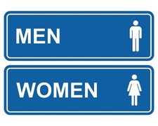 2 PCS Large Blue Men Women Restroom Sign Set, Standard, Wall, Door, Bathroom