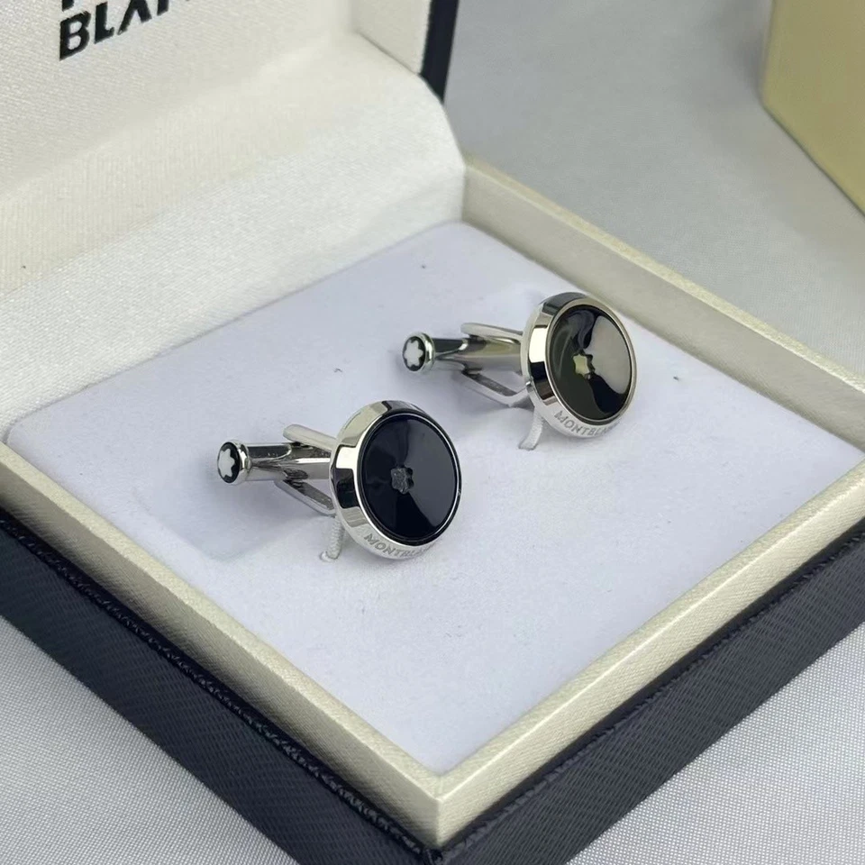 Montblanc Star Gemelos Acero Inoxidable con Incrustación de Resina Negra Forma Redonda Foto 2 de 3