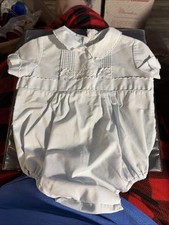 Pastels Hand Embroidered Blue One Piece Boys Shortall Romper Birth 3 Months 1980