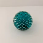 Vintage Teal Controlled Bubble Murano-Style Art Glass Paperweight