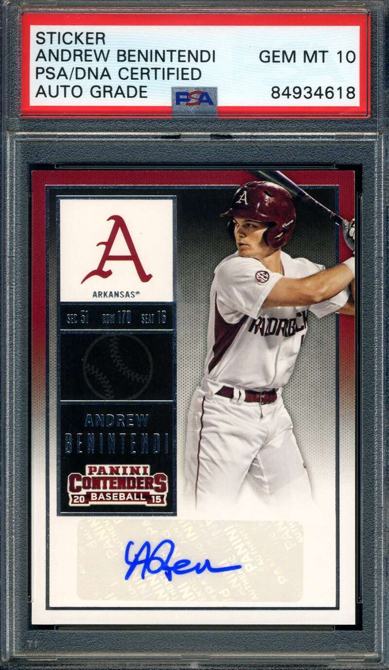 Andrew Benintendi Gem Mint 10 PSA DNA Signed 2015 Panini Contenders Rookie Auto