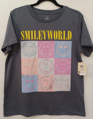 Women's Smiley World Grey Happy Face t-Shirt Size L
