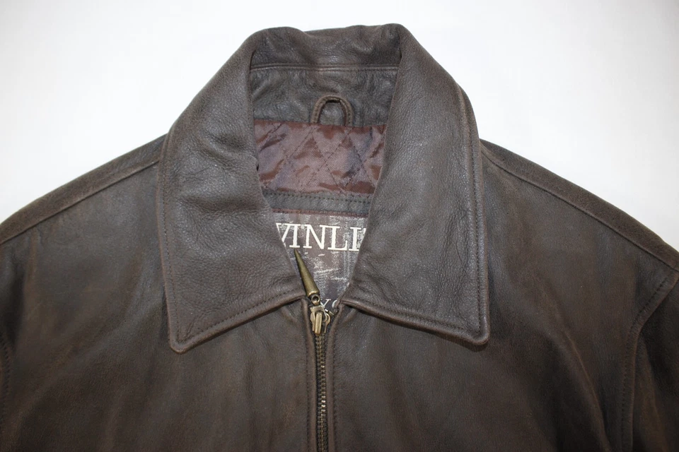 Chaqueta de cuero Winlit vintage para mujer grande bombardero moto cintura ceñida marrón oscuro Foto 3 de 4