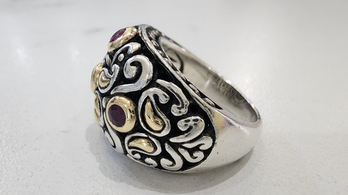 Samuel Benham BJC Sterling Silver 18K Yellow Gold Ruby Dome Ring - Picture 6 of 7
