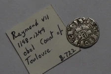 🧭 🇫🇷 FRANCE RAYMOND VII OBOL COUNT OF TOULOUSE 1198-1249 SHARP DETAILS B67 #K