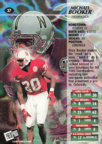 1997 Press Pass #37 Michael Booker Torquers Blue - Picture 2 of 2