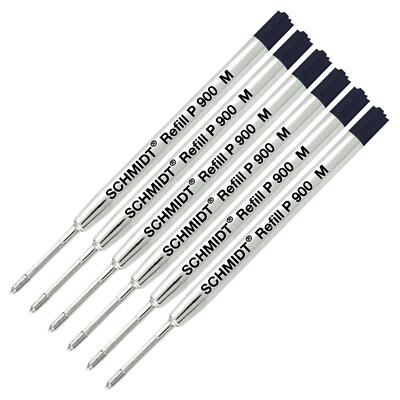 6 Pack Ball Point Refill Black Ink Medium Schmidt P900 Parker Style