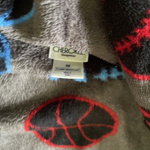 Cherokee Gray Sports Theme Fleece Plush Boys Bath Robe Size Medium Flame Resista - Picture 4 of 7