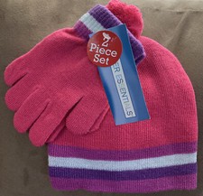 GIRLS HAT GLOVE SET PINK PURPLE SHIMMER WARM SUPER CUTE
