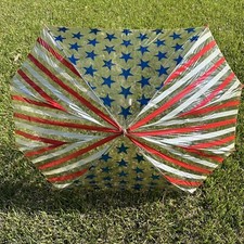 Vintage Oval Square Rain Umbrella Clear Red White Blue Stars Stripes Patriotic
