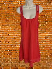 VINTAGE RED LARGE PURE LINEN DRESS CASUAL SLEEVELESS BEACH SUMMER VEST WOMENS