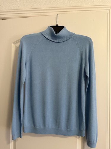 Lafayette 148 New York Long Sleeve Light Blue Turtleneck Sweater Size S Was 598$