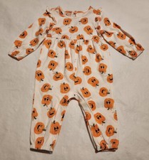 NWT Old Navy Halloween Pumpkin Print Ruffled Romper 1PC 6-12 Months Baby Girl