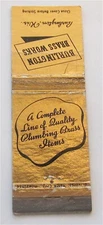 BURLINGTON BRASS WORKS, PLUMBING BRASS ITEMS BURLINGTON, WI VNTG MATCHBOOK COVER