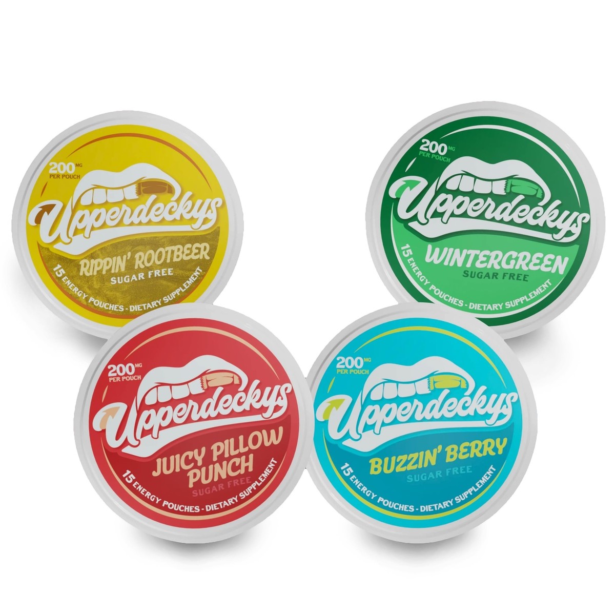 Upperdeckys Caffeine Energy Pouches 4-Pack 200mg – Sugar Free, 4