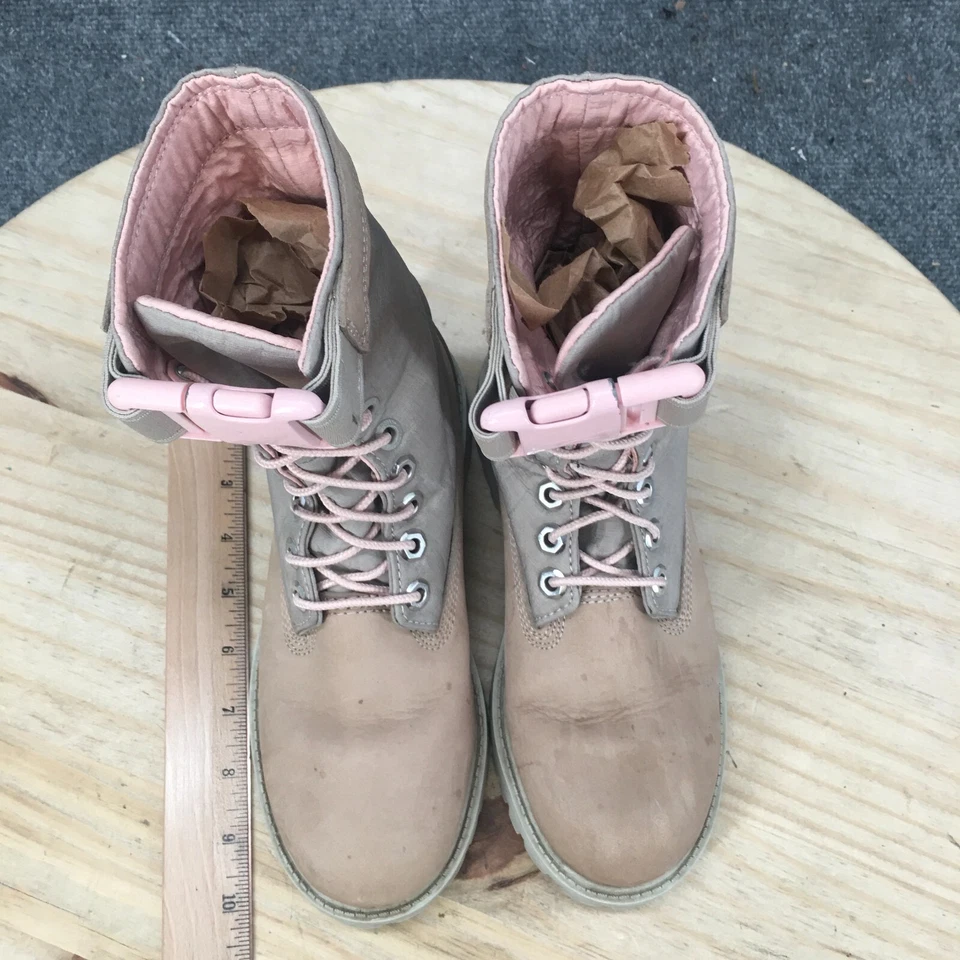 Timberland Botas de Combate Juveniles 3.5 Niña 5 Media Pantorrilla Con Cordones Rosa Blanco Puntera Cerrada Foto 4 de 4