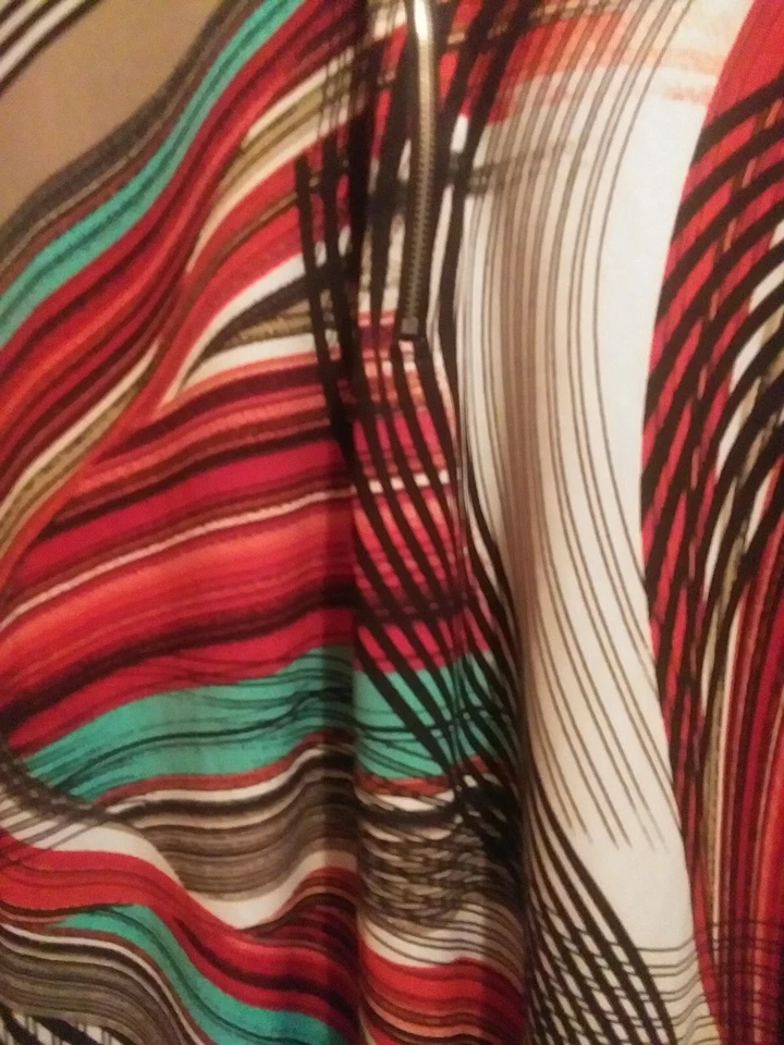 Cato Womans Tunic Size S 3/4 Sleeve 1/4 Zip Black Teal Red Tan White Stripe  - Image 4 of 4