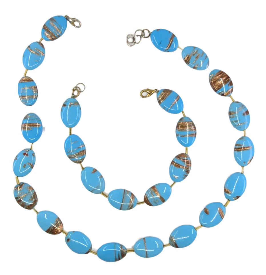 JUEGO COLLAR VIDRIO ARTE VENECIANO LÁMINA COBRE AVENTURINA MURANO ITALIANO SOMMERSO Foto 4 de 4