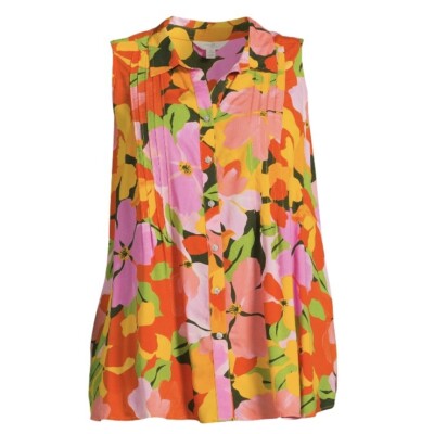 Terra & Sky Womens Plus Size Sleeveless Camp Shirt OX 14W New with Tags Bloom