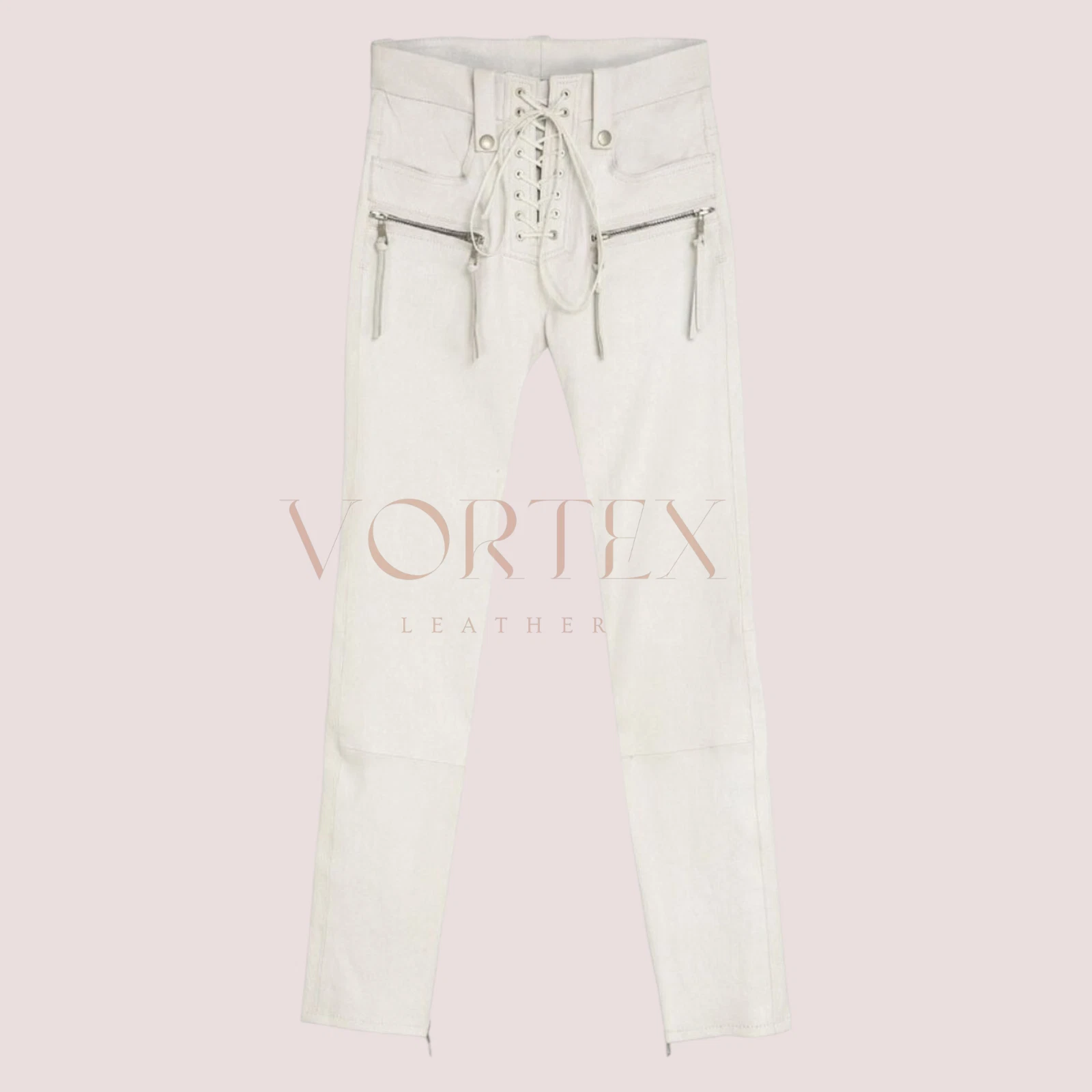 Men's White Leather Pant Genuine Lambskin Leather pant With Zipper Pockets Pant