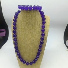 Natural 12mm Purple Jade Round Beads Necklace20 in Bracelet 7.5in Gift for Girl