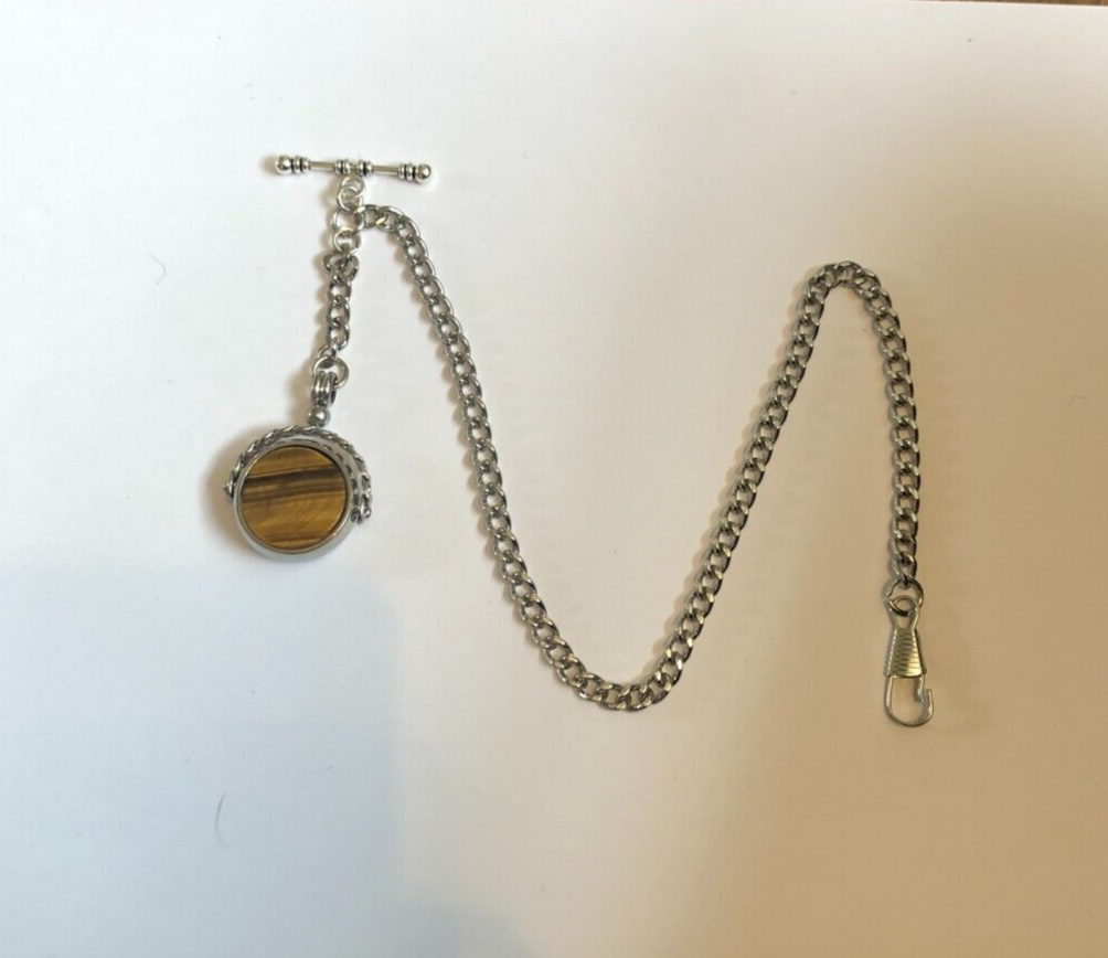 vintage type single albert silver plated pocket watch chain