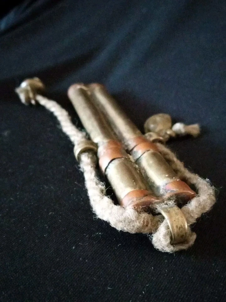 Antique Tibetan Brass Twin Cylinder Needle Case c1800 4.5" RARE - Image 2 of 4