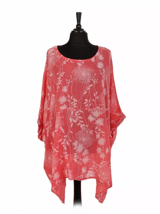 Tunique femme femme en coton chauve souris imprimé floral italien Lagenlook taille Plus