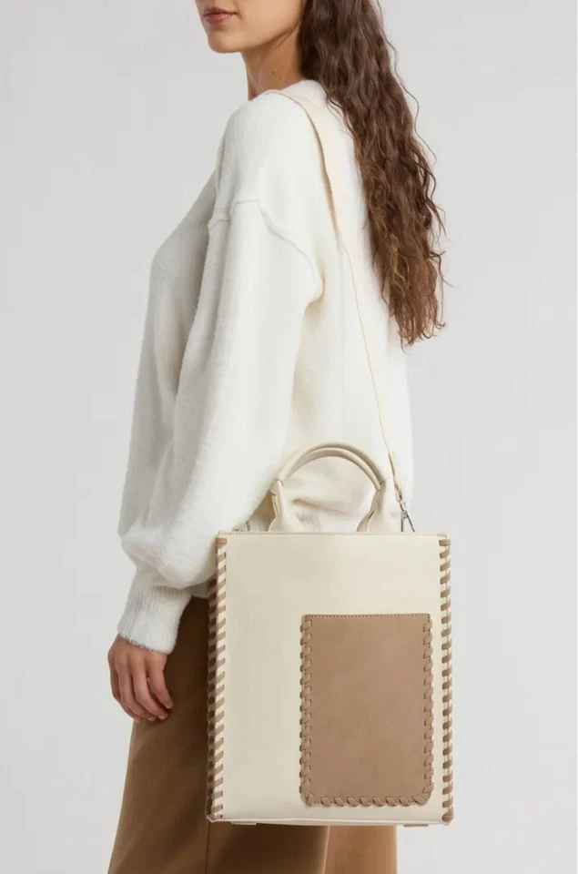 BCBG Max Azria Large Two Tone Tote Bag Beige Optional Crossbody, Brand New ! ￼ - Image 2 of 4