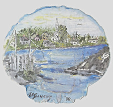 Hand Painted Clam Shell Seaside Art Jewelry Dish Ring Holder Coastal Signed