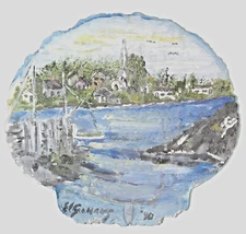 Hand Painted Clam Shell Seaside Art Jewelry Dish Ring Holder Coastal Signed